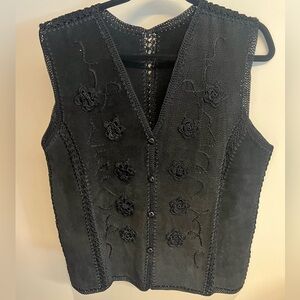 Vintage Black suede floral vest with beautiful details